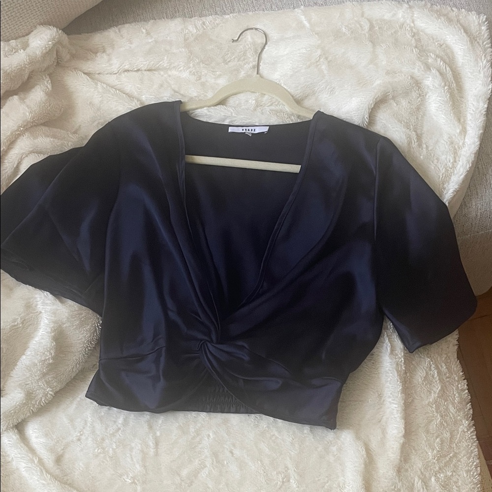 Ro & De Deep Blue Satin Twist Blouse
